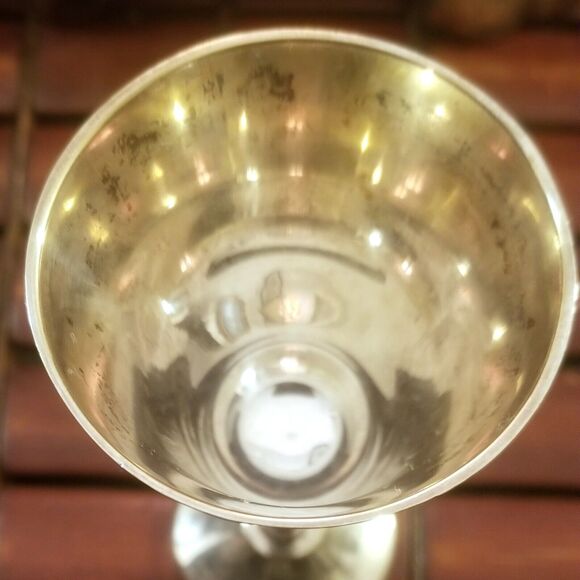 Vintage Silver Plated Metal Chalice w/ Hand Chiseled Floral Decor 2oz 5" High - Picture 5 of 6